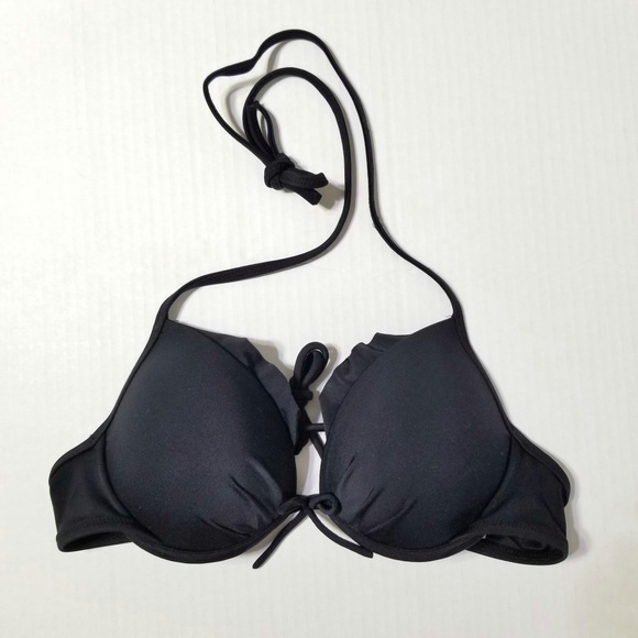 black ruffle swim top